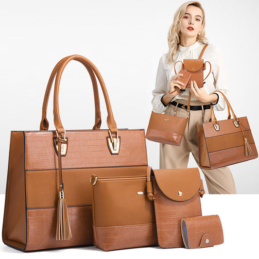 Women's Fashionable Portable Retro Crocodile Pattern Set Handbags