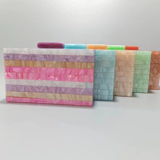 Women's Fashion Striped Stitching Pearlescent Acrylic Banquet Evening Bags