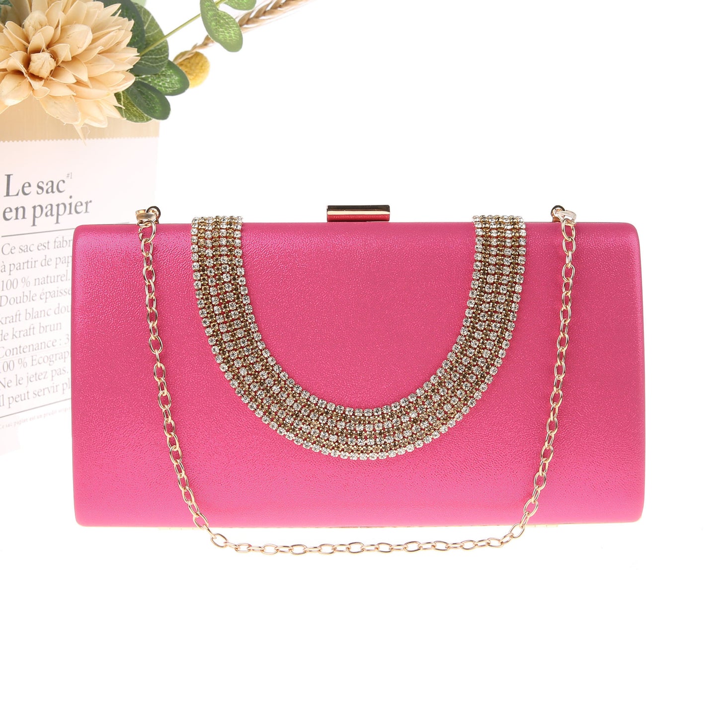 Elegant Long U-shaped Rhinestone Simple Banquet Handbags