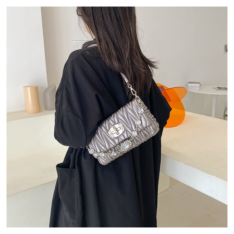 Women's Fashionable Niche Chain Pleated Diamond Style Crossbody Bags