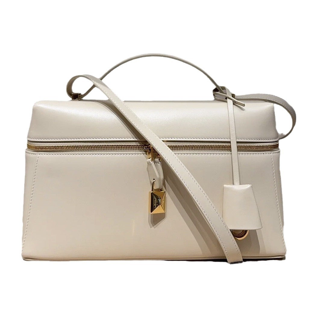 Women's Underarm Plain Cowhide Lunch Box Portable Crossbody Bags