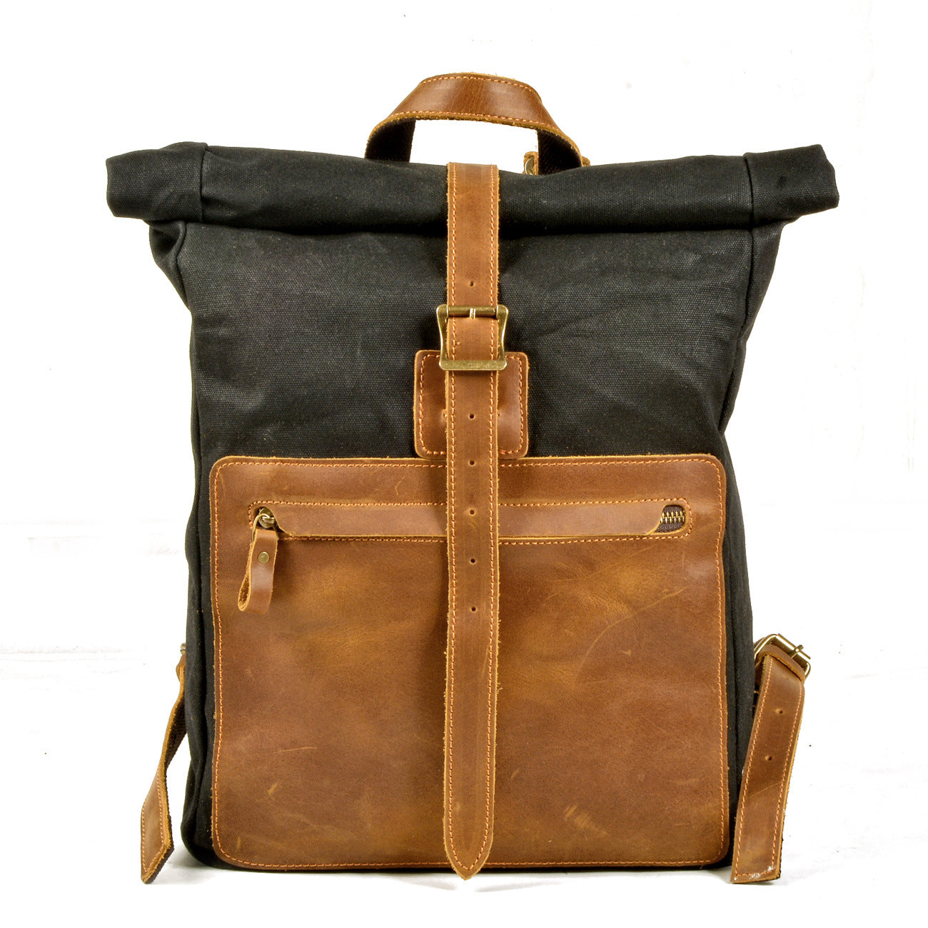 Men's Resume Work With Leather Waterproof Oil Wax Canvas Backpacks