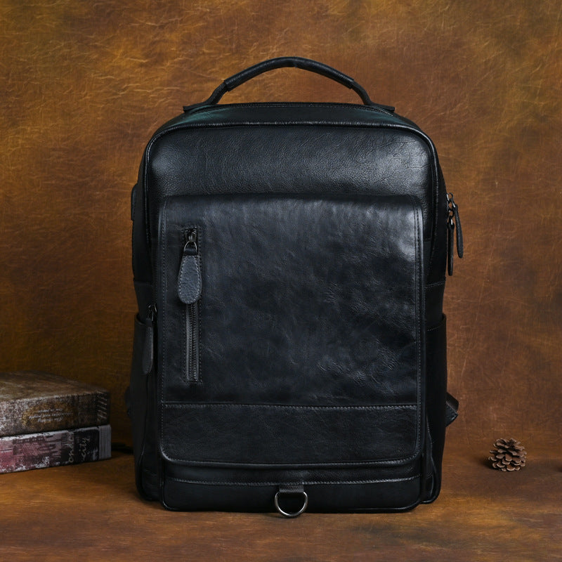 Style Top Layer Cowhide Large Capacity Backpacks