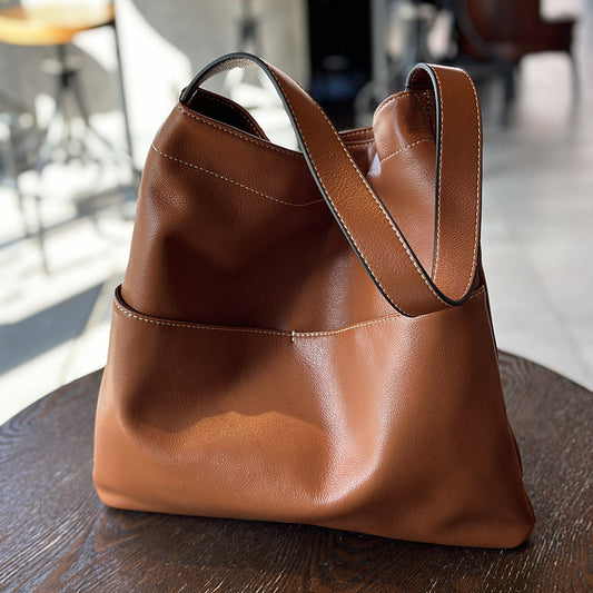Women's First Layer Cowhide Simple Large Capacity Shoulder Bags