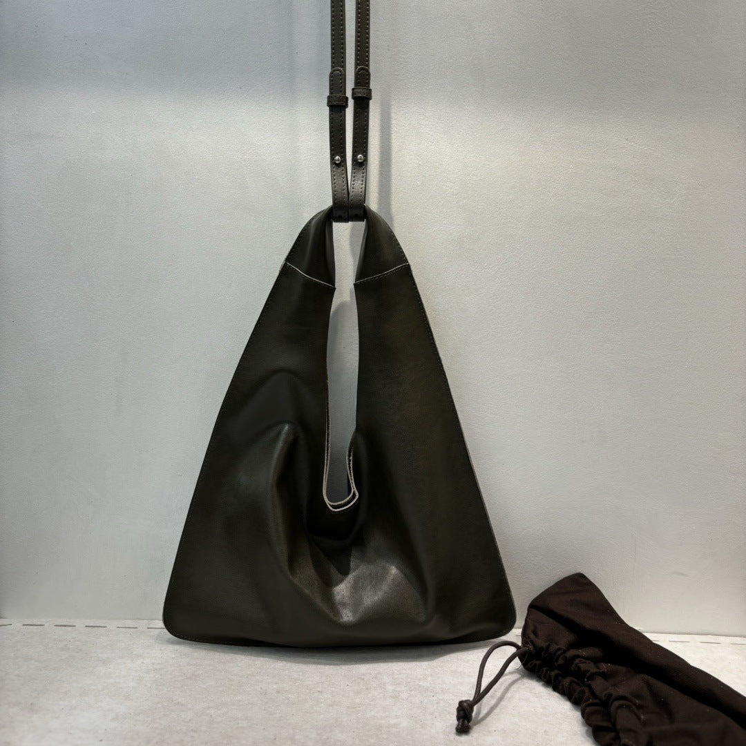 Women's Vegetable Tanning Leather Triangle Genuine Cloud Handbags