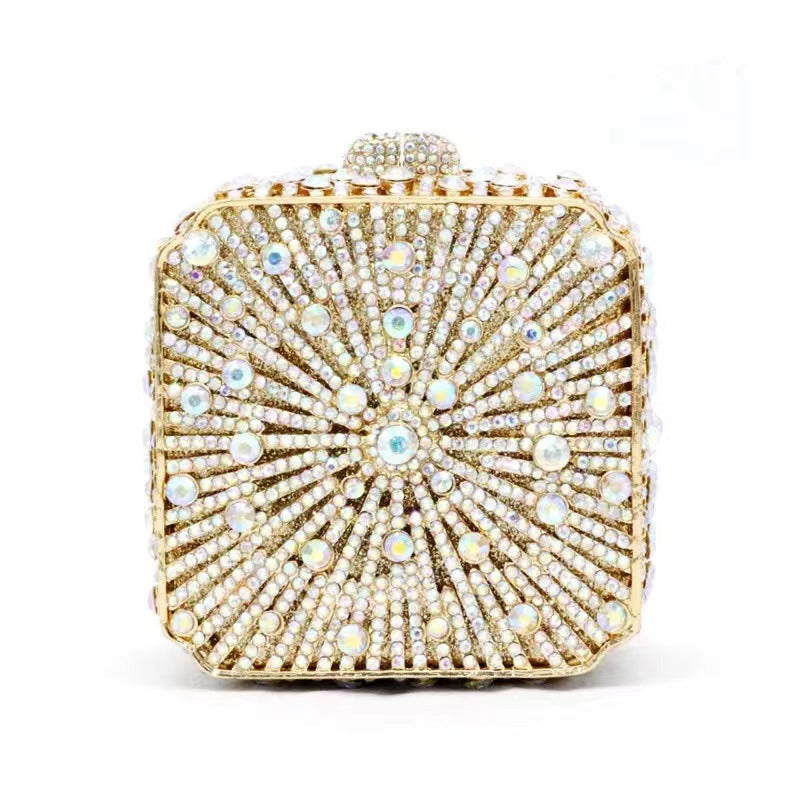 Women's Diamond Hollow Metal Hard Box Crystal Evening Bags