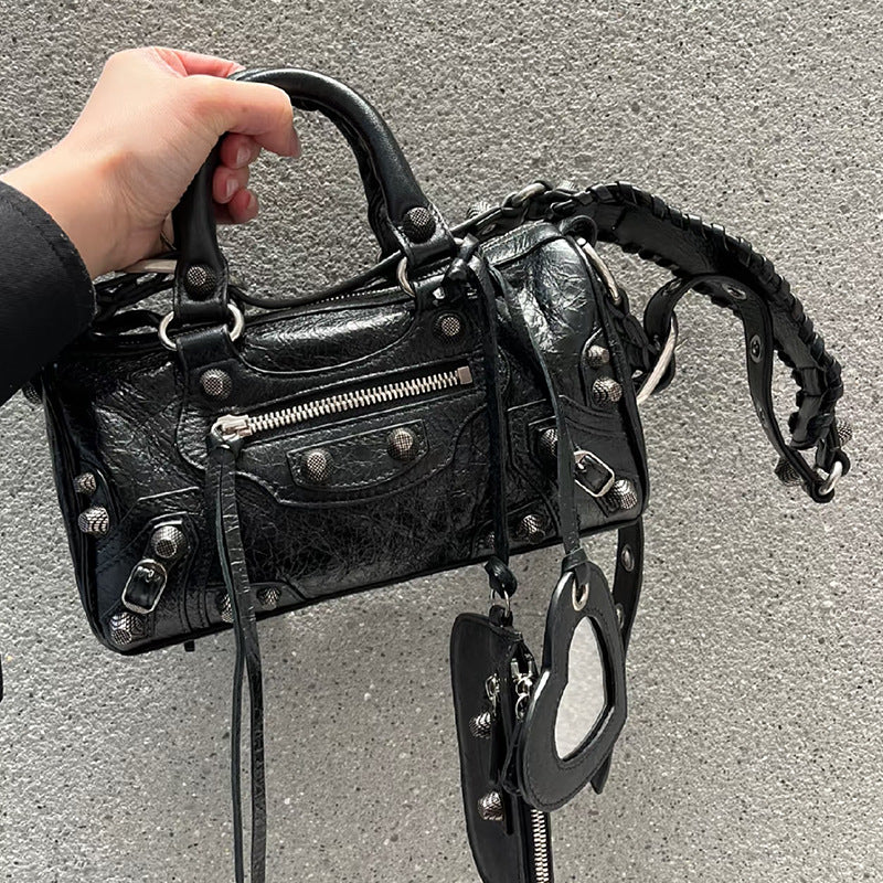 Women's Female Rivet Tassel Three-in-one Pleated Leather Handbags