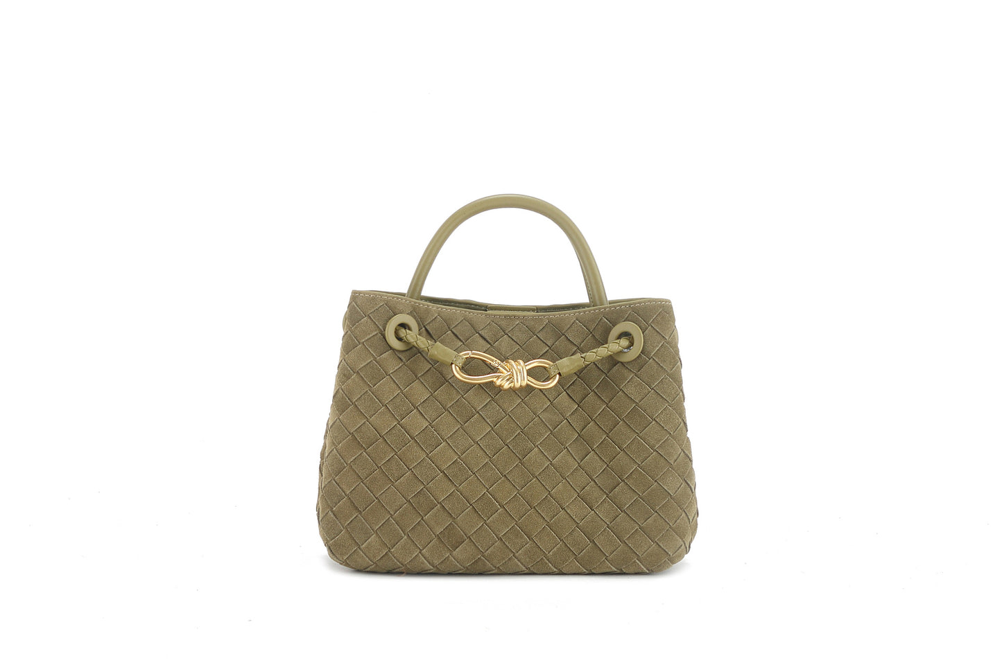 Women's Suede Layer Cowhide Bow Woven Handbags