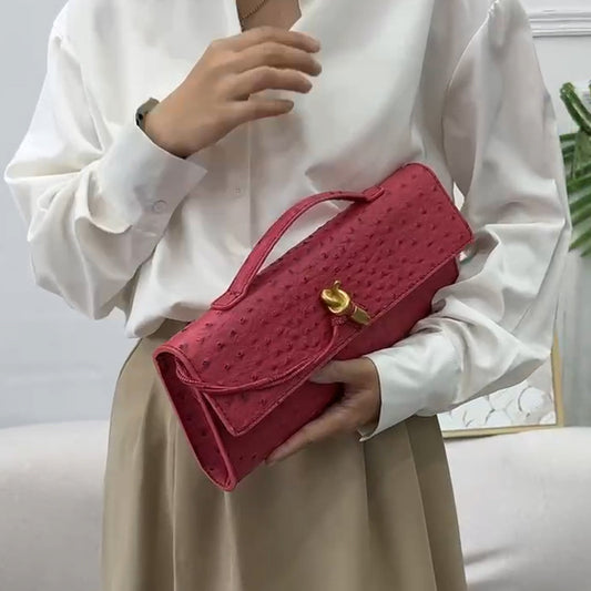 Ostrich Grain Dinner Baguette Exquisite Versatile Crossbody Bags