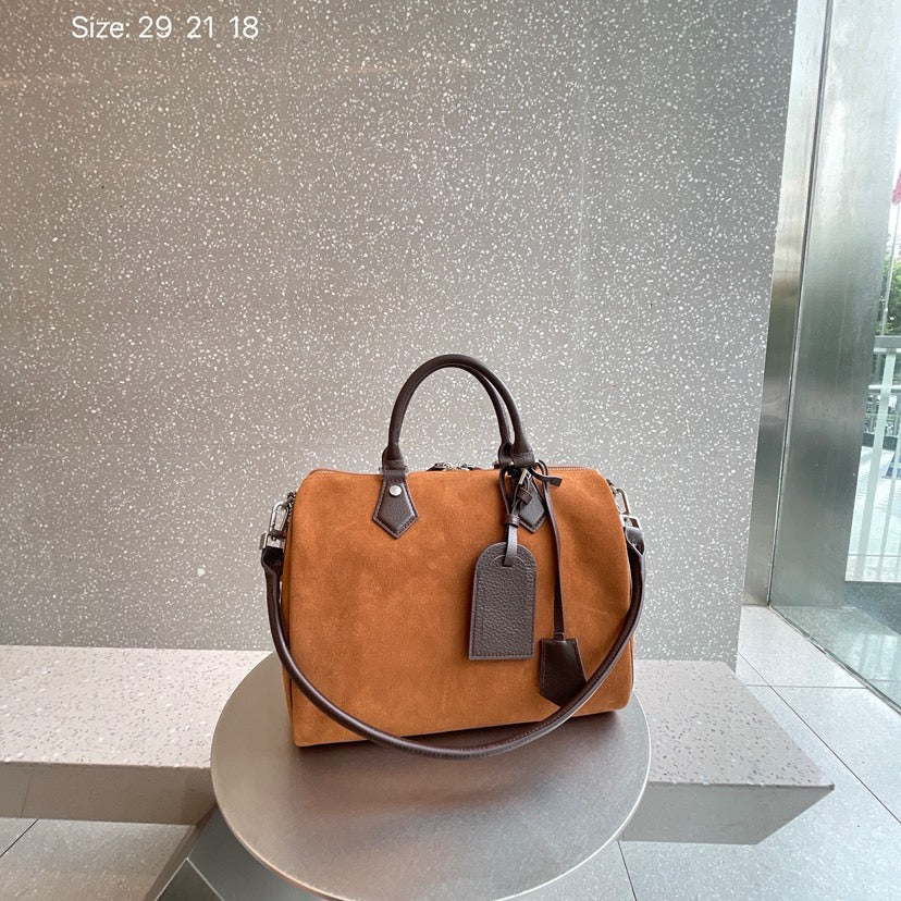 Women's Color Retro Cowhide Frosted Boston Pillow Shoulder Bags