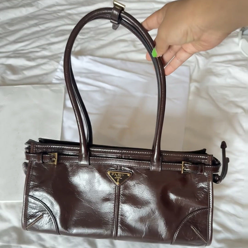 Women's Long Portable Underarm Oily Leather Shoulder Bags