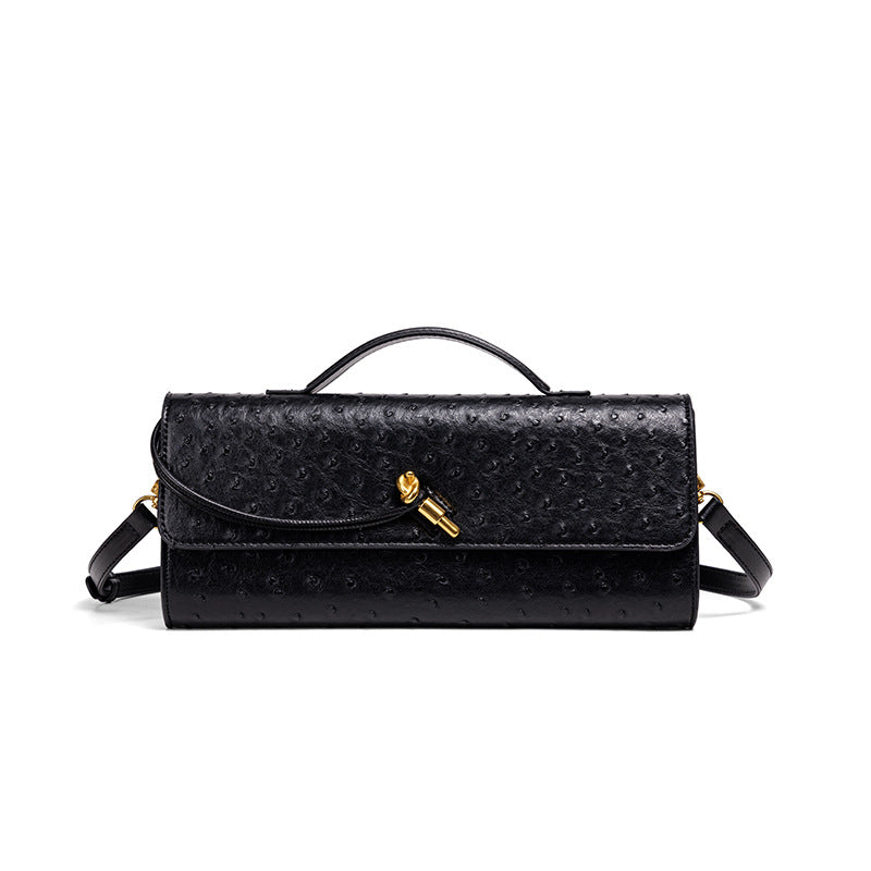 Women's Ostrich Grain Hand-woven Fashion Baguette Horizontal Handbags