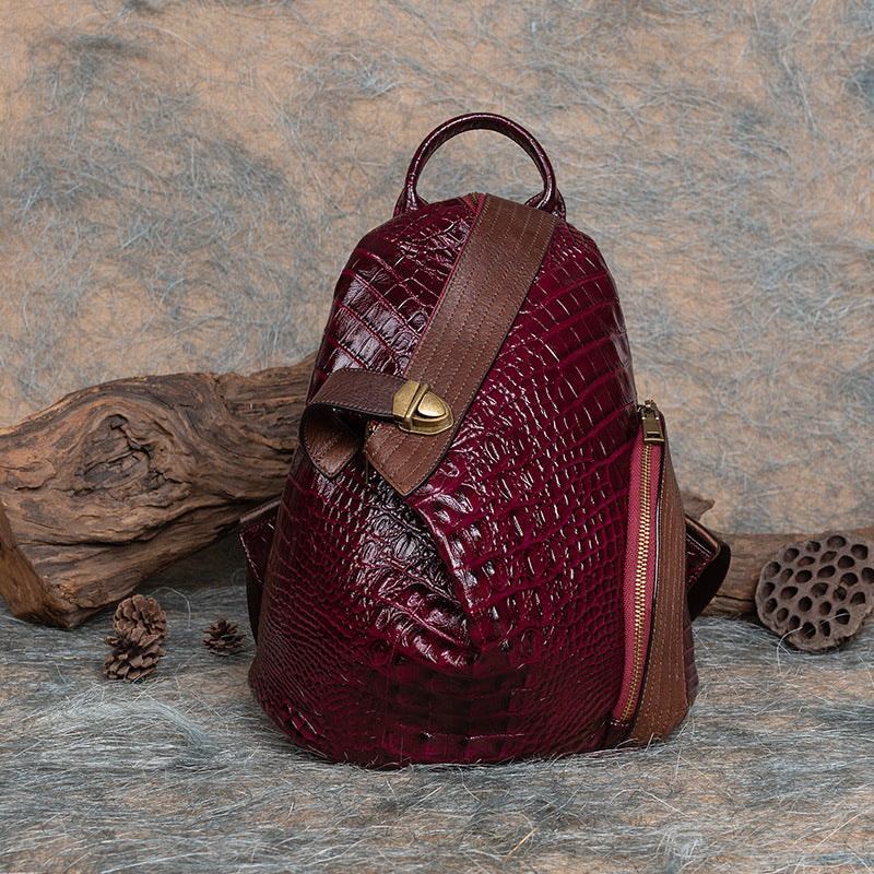 First Layer Cowhide Crocodile Pattern Chinese Backpacks