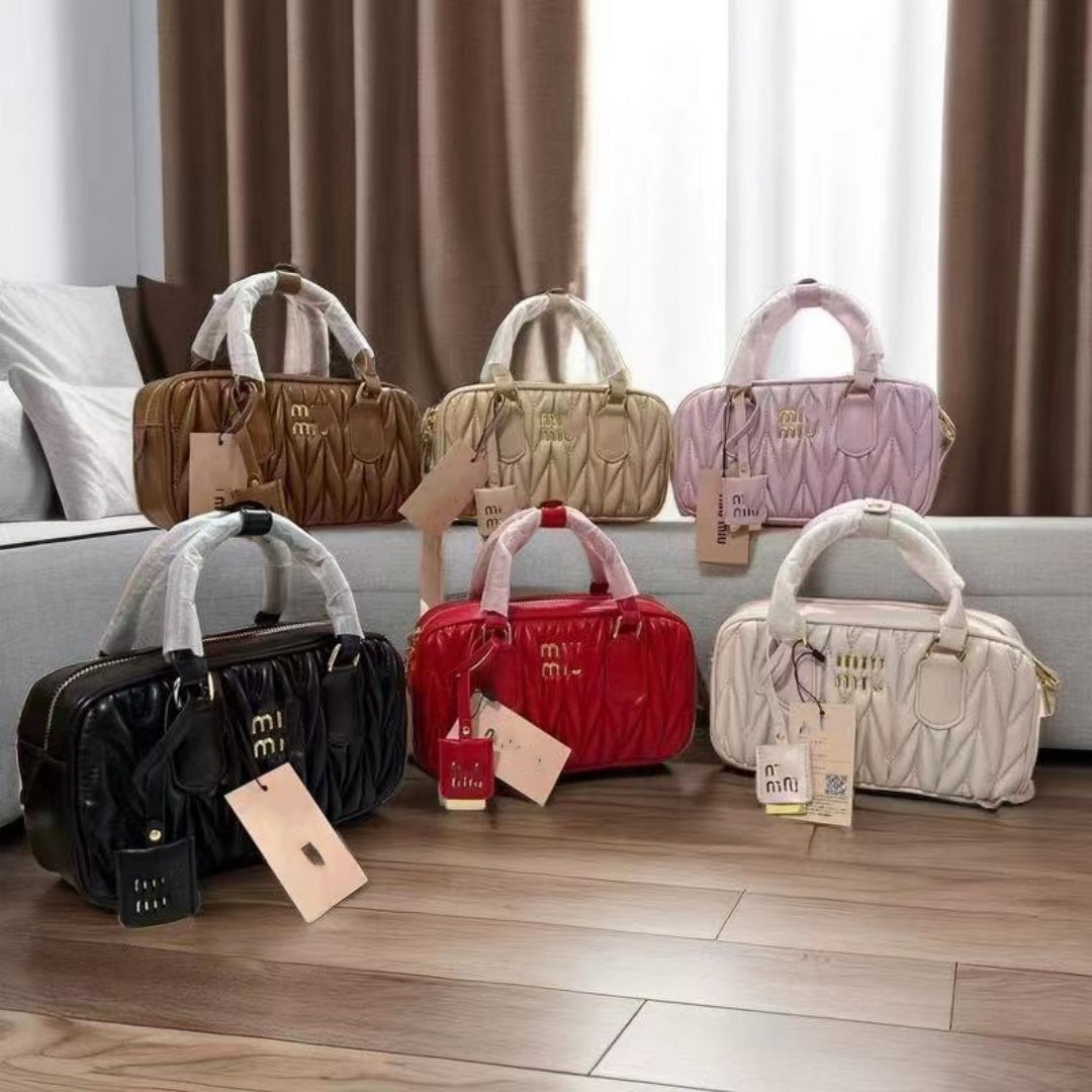 Women's Pleated Bowling Boston Portable Rhombus Bags