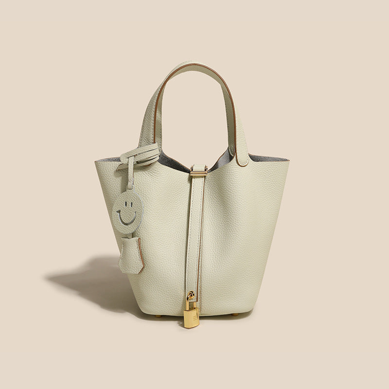 Women's Layer Cowhide Vegetable Basket Versatile Genuine Handbags