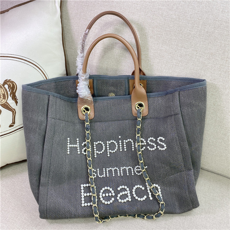 Women's With Leather Portable Chain Pearl Beach Shoulder Bags