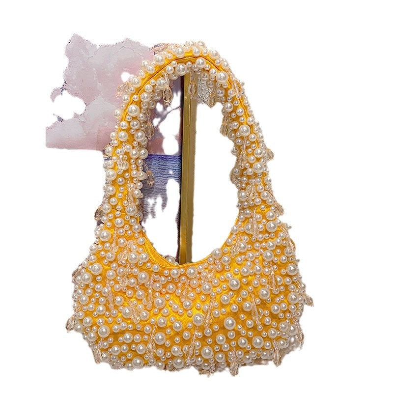 Pearl Crystal String Beads Fashion Minority Design Portable Shoulder Bags