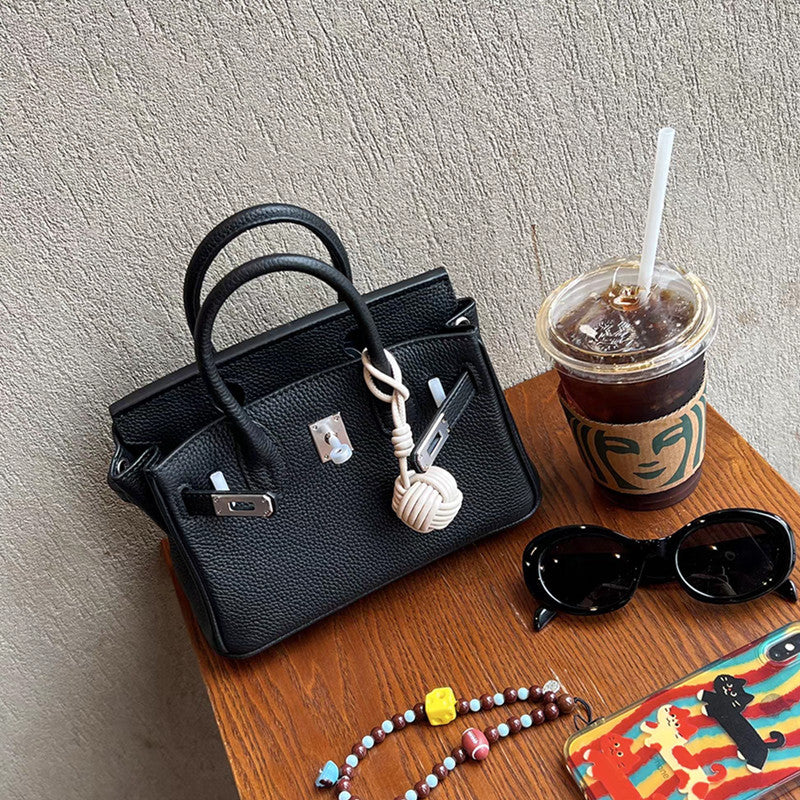 Women's Layer Cowhide Lychee Pattern Genuine Leather Handbags