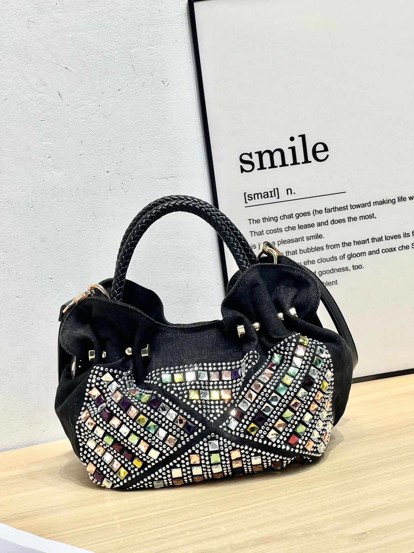 Korean Style Mini Fashion Canvas Rhinestone Handbags