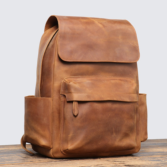 Men's Horse Leather Portable Retro Cowhide Large Backpacks