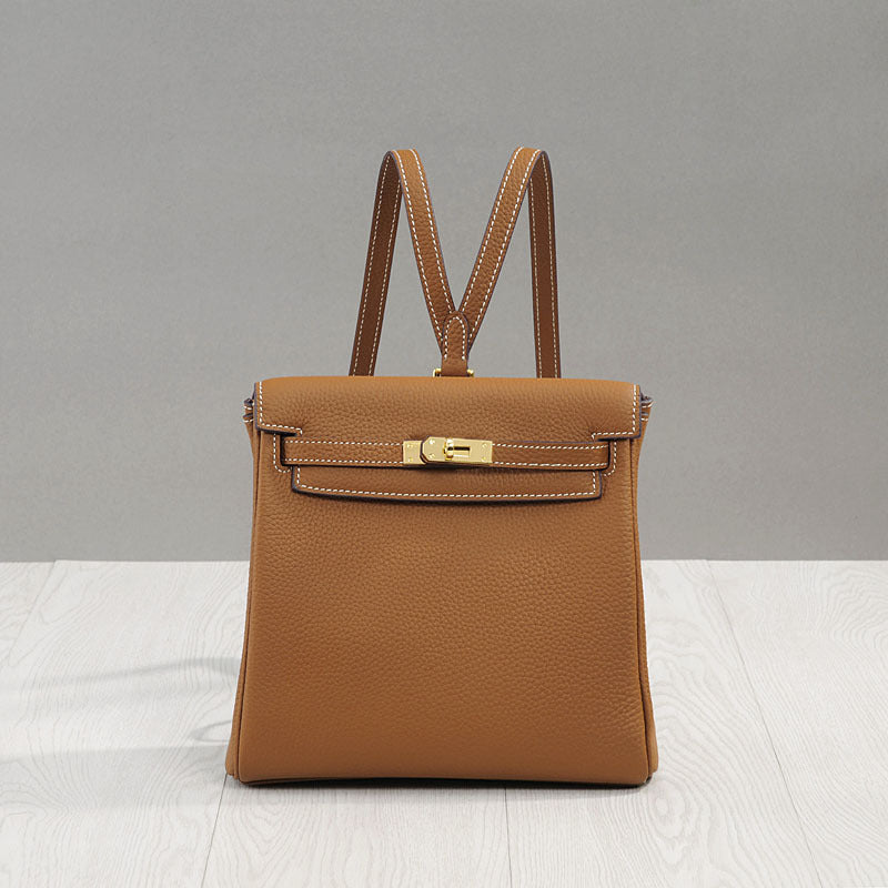 Women's Kelly Genuine Cattlehide Leather Surface Lychee Pattern Backpacks