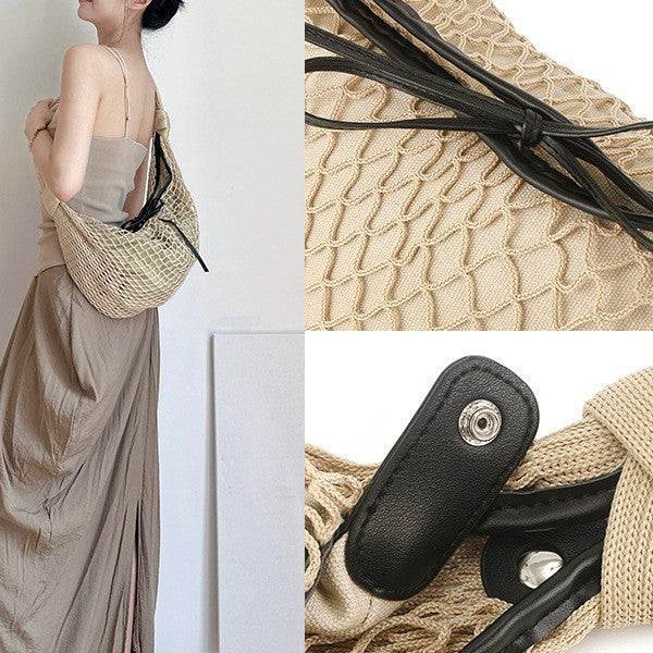 Horn Net Show Woven Fashion Contrast Shoulder Bags