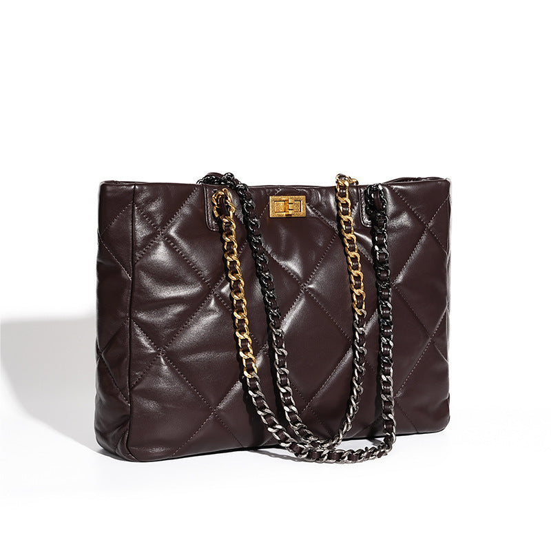 Women's Underarm Leather Black Sheepskin High-grade Large Shoulder Bags