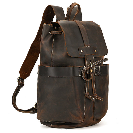Men's Comfortable Leather Crazy Horse Flap Backpacks