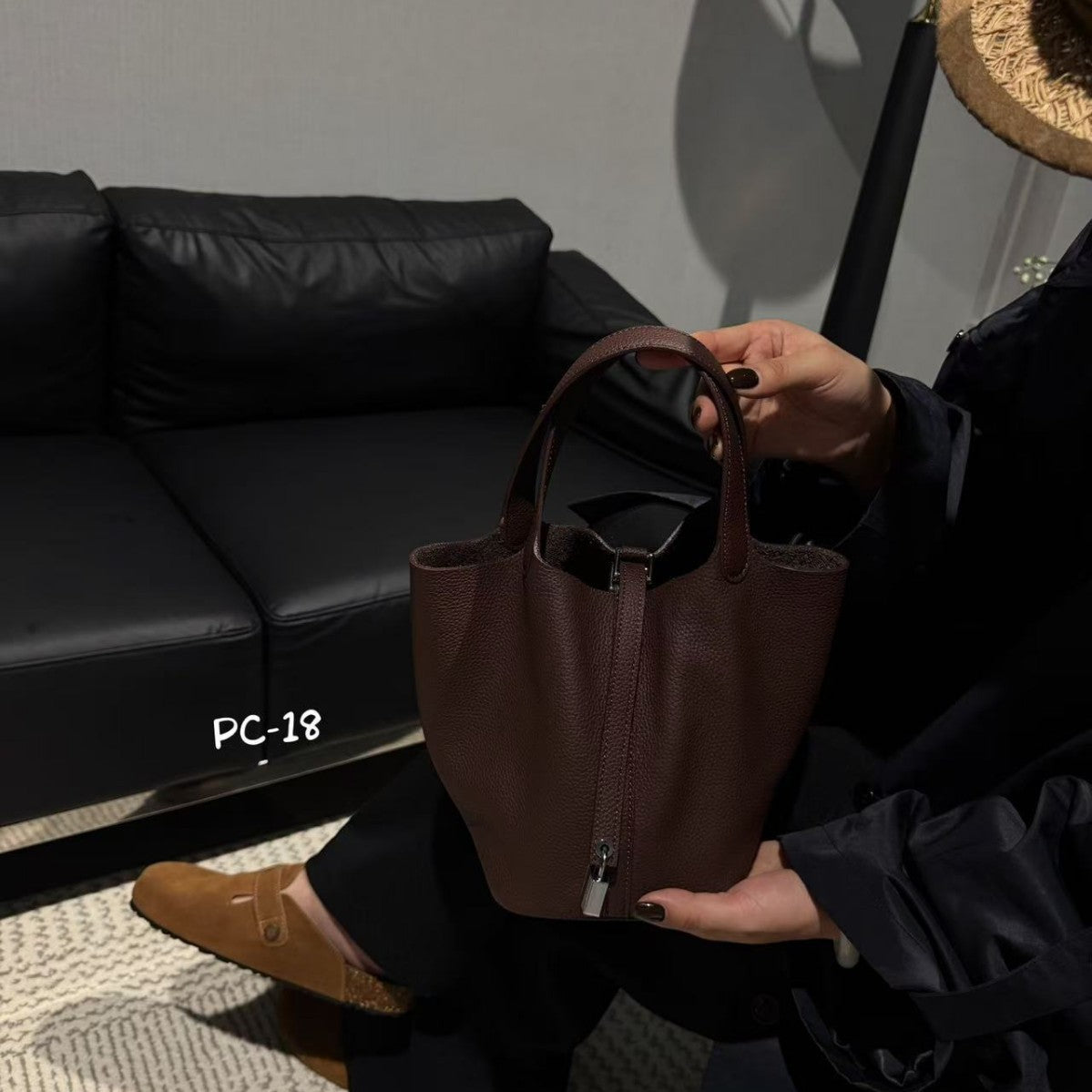 Women's First Layer Cowhide Vegetable Basket Crossbody Bags