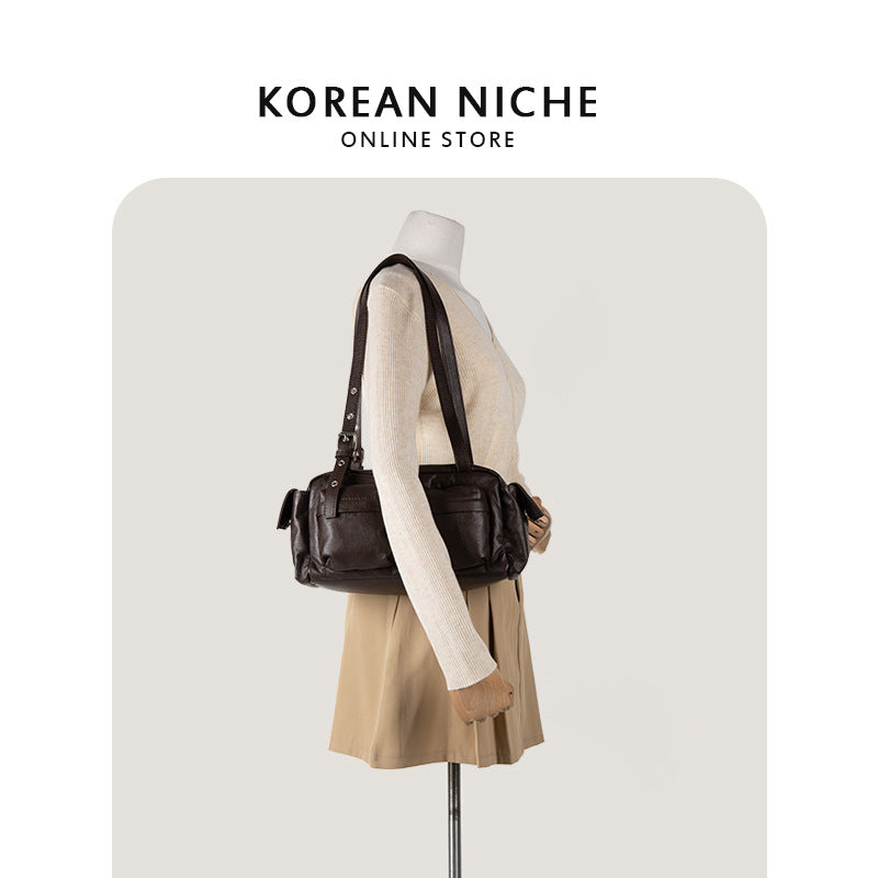 Women's Retro Stylish Motorcycle Korean Style Simple Shoulder Bags
