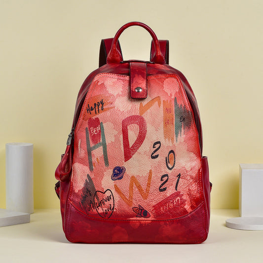 Women's Retro First Layer Cowhide Large Capacity Backpacks