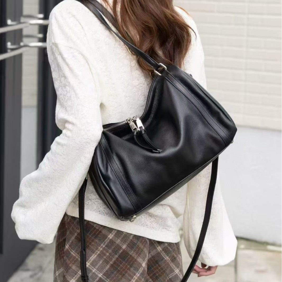 Women's Cowhide Boston Simple Textured Single Bags