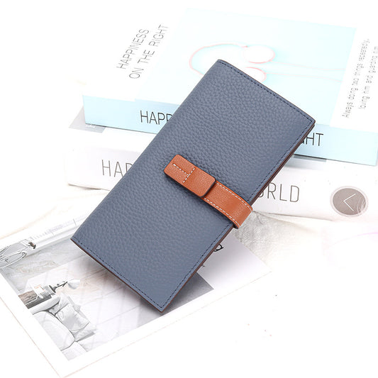 Long Genuine Leather Contrast Color First Layer Cowhide Ladies Wallets