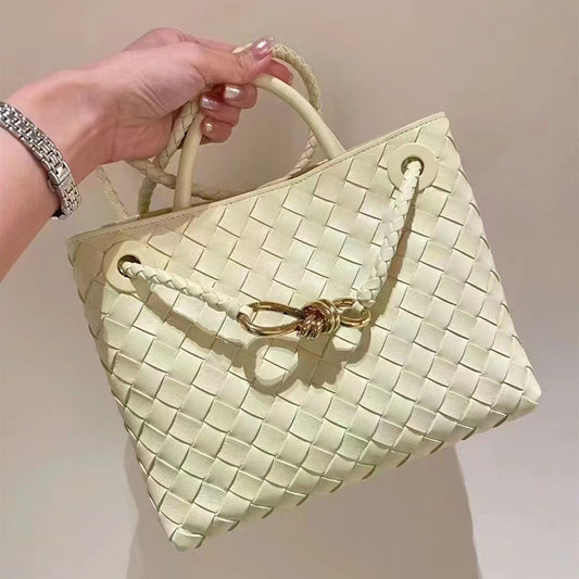 Women's Leather Weave Portable Large Capacity Retro Vegetable Handbags