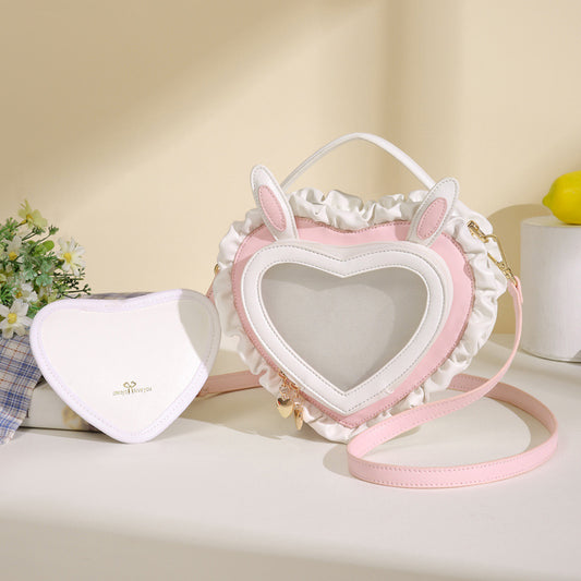 Women's Ear Peach Heart Transparent Cartoon Bar Crossbody Bags