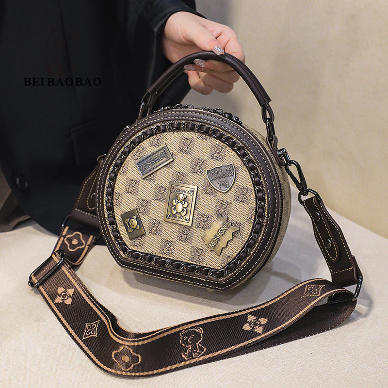 Women's Source Fashion Badge Wide Strap Round Crossbody Bags