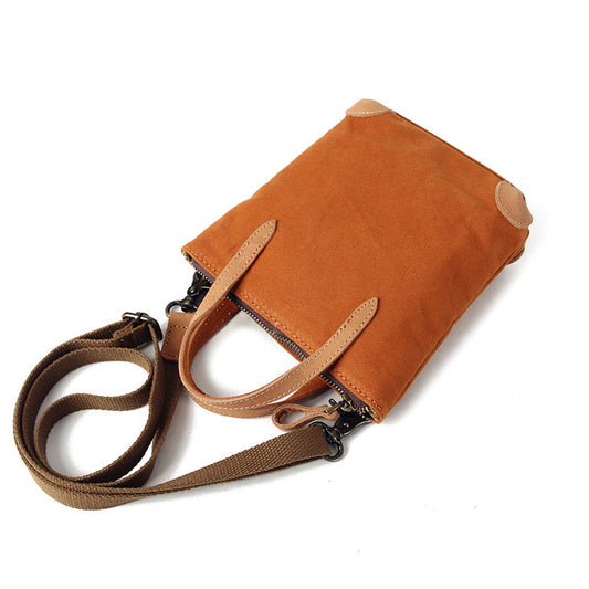 Women's Leisure Mini Canvas Mobile With Leather Zip Shoulder Bags