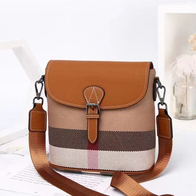Women's Trendy Genuine Leather Fashionable Cowhide Plaid Shoulder Bags
