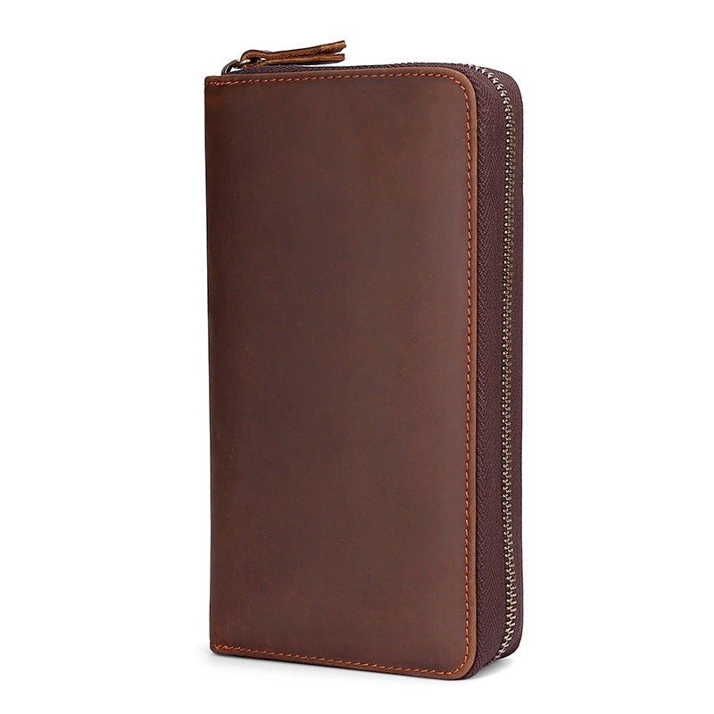 Men's Crazy Horse Leather Clutch Long Genuine Men's Handbags