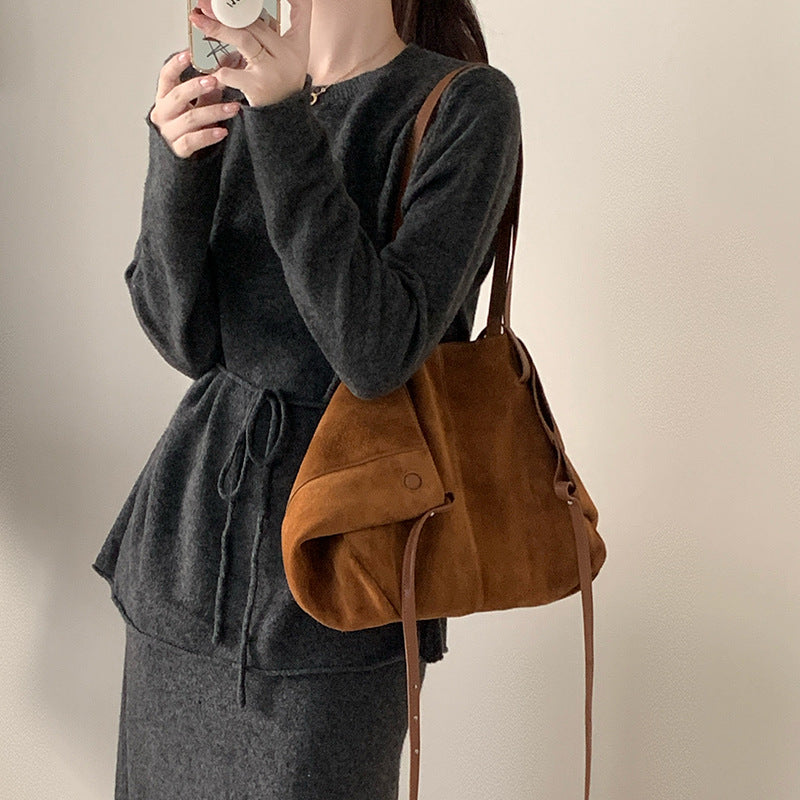 Women's Frosted Cowhide Catfish Design Genuine Leather Shoulder Bags