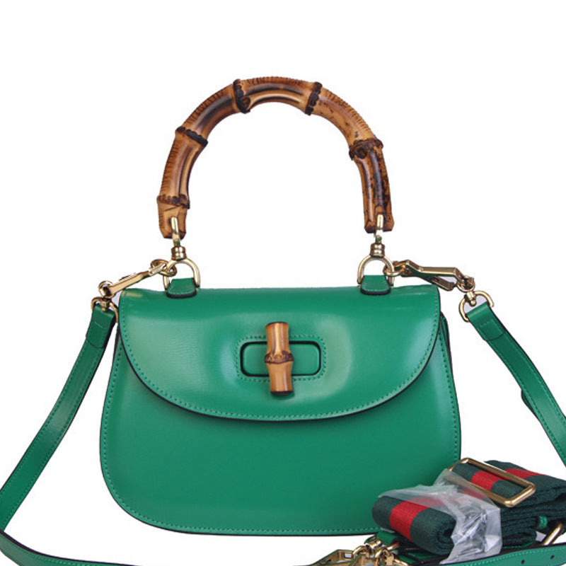 Women's Bamboo Retro Textured Genuine Leather Home Shoulder Bags