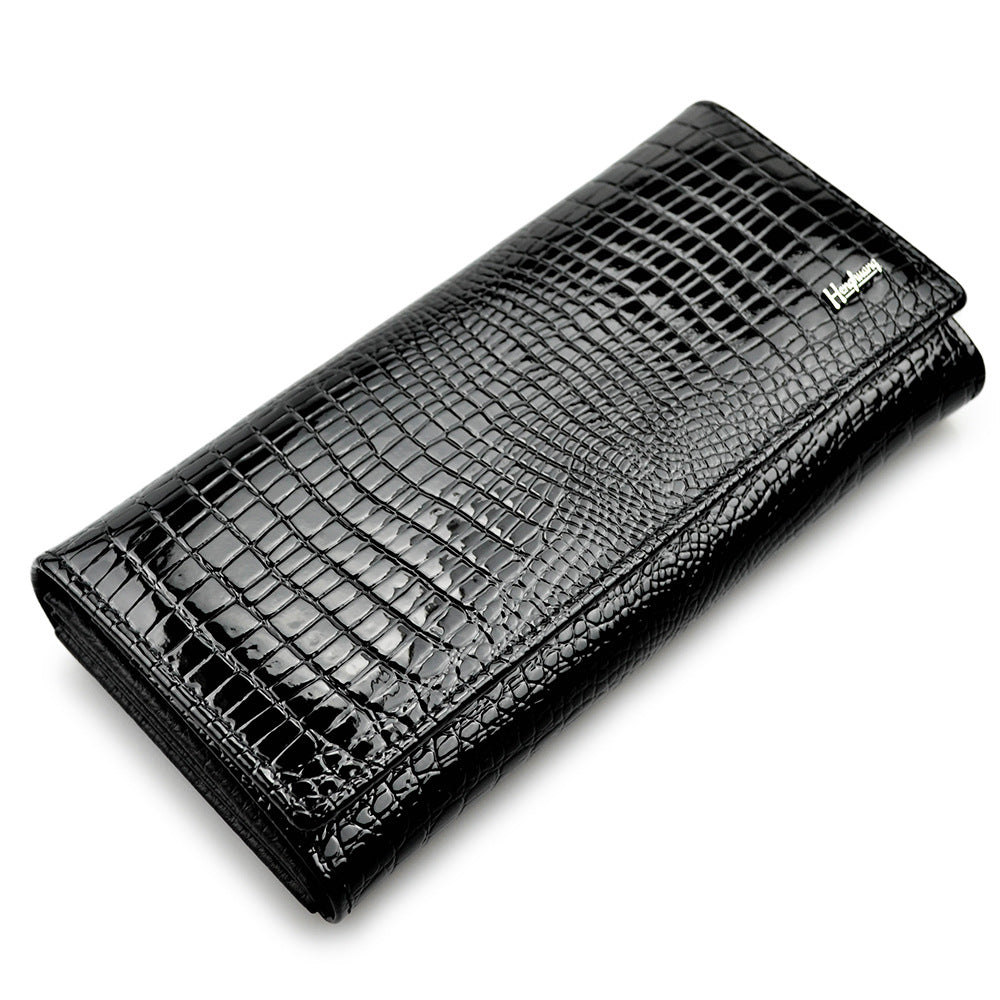 Women's First Layer Cowhide Leather Patent Crocodile Ladies Wallets