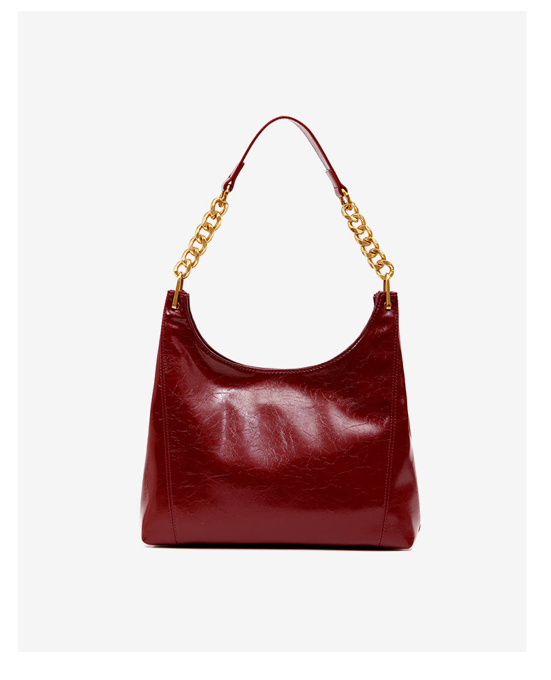 Women's Red High-grade Bright Leather Bridal Underarm Shoulder Bags