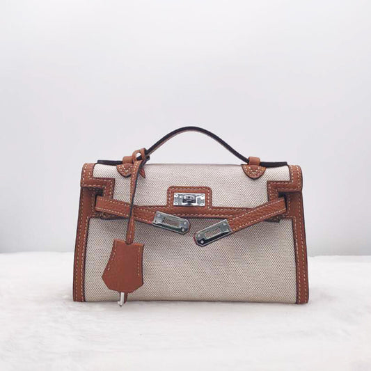 Women's First Layer Cowhide With Canvas Sier Second Crossbody Bags