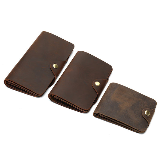 Men's Layer Cowhide Retro Crazy Horse Leather Card Holder