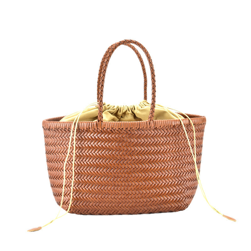 Women's Woven Genuine Leather French Style Vegetable Bags