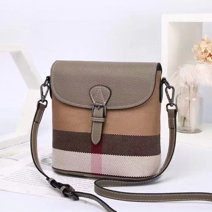 Women's Trendy Genuine Leather Fashionable Cowhide Plaid Shoulder Bags