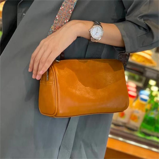 Women's Layer Cowhide Leather Pillow Fashion Retro Shoulder Bags