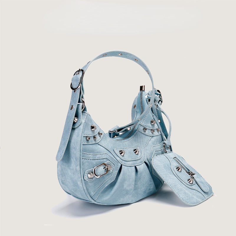 Motorcycle Underarm Rivet Tassel Crescent Moon Handbags