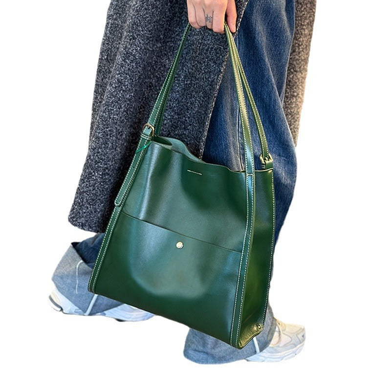 Women's Large Capacity Commuter Leather Versatile Cowhide Shoulder Bags